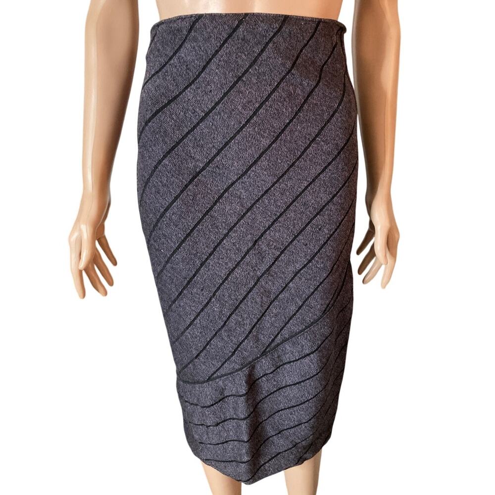 VTG 80S Azzedine ALAIA Hi Waisted Striped Wool Blend Skirt Naomi Campbell - Picture 3 of 16